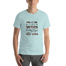Load image into Gallery viewer, April 22nd girl with tattoos eyes and thighs Unisex T-Shirt