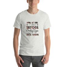 Load image into Gallery viewer, April 22nd girl with tattoos eyes and thighs Unisex T-Shirt
