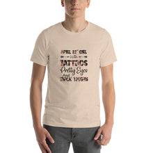 Load image into Gallery viewer, April 22nd girl with tattoos eyes and  thighs Unisex T-Shirt
